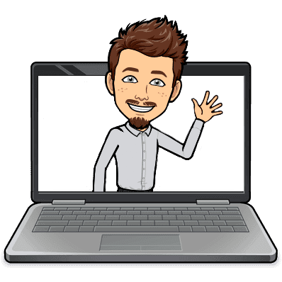 My bitmoji waving from a laptop